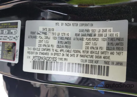 2010 Mazda Cx-9 Grand Touring from USA, damaged, VIN JM3TB2MA3A0201602